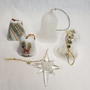 Vintage Christmas Ornaments Bells And Star Ceramic And Glass